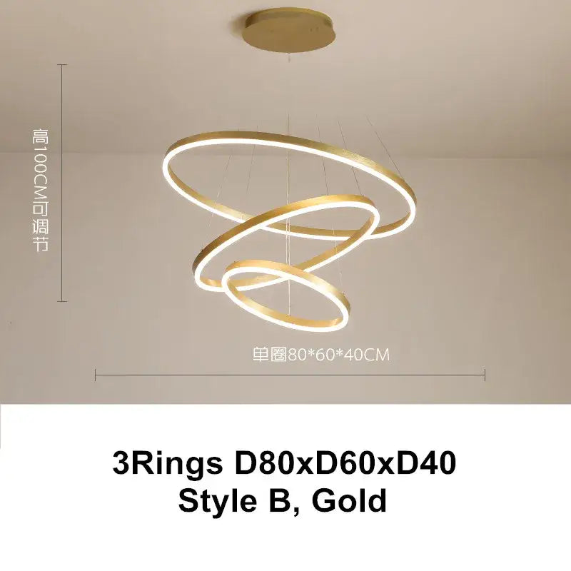 Modern coffee gold led chandelier rings – dining room pendant light