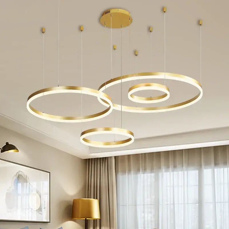 Modern coffee gold led chandelier rings – dining room pendant light