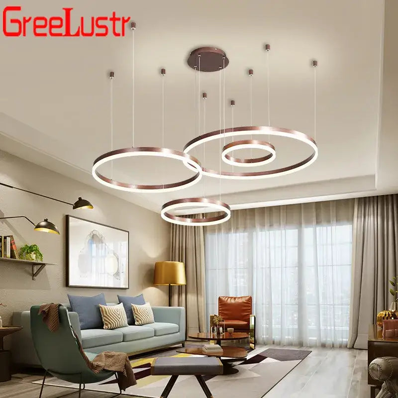 Modern coffee gold led chandelier rings – dining room pendant light