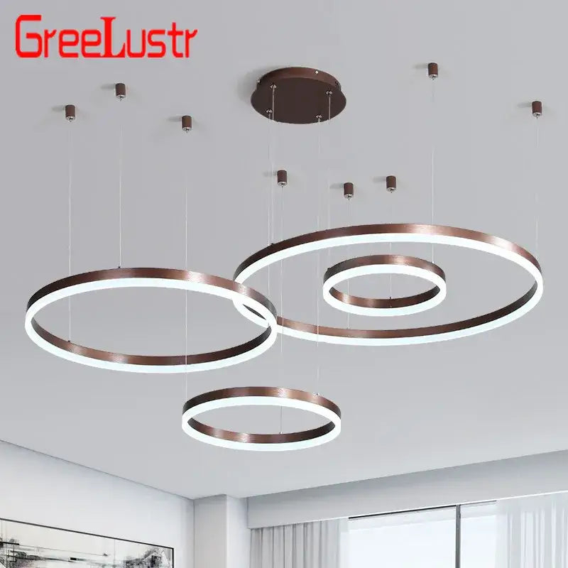 Modern coffee gold led chandelier rings – dining room pendant light