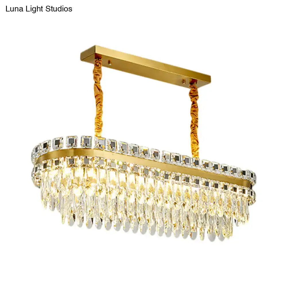 DecorBites™ LED Crystal Drop Oval Island Light - Modern Clear Dining Room Fixture