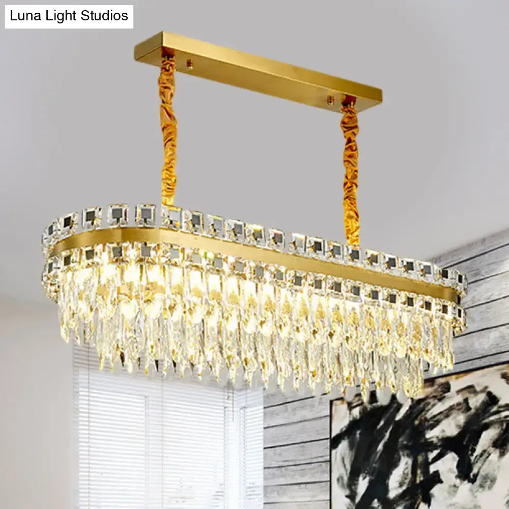 DecorBites™ LED Crystal Drop Oval Island Light - Modern Clear Dining Room Fixture