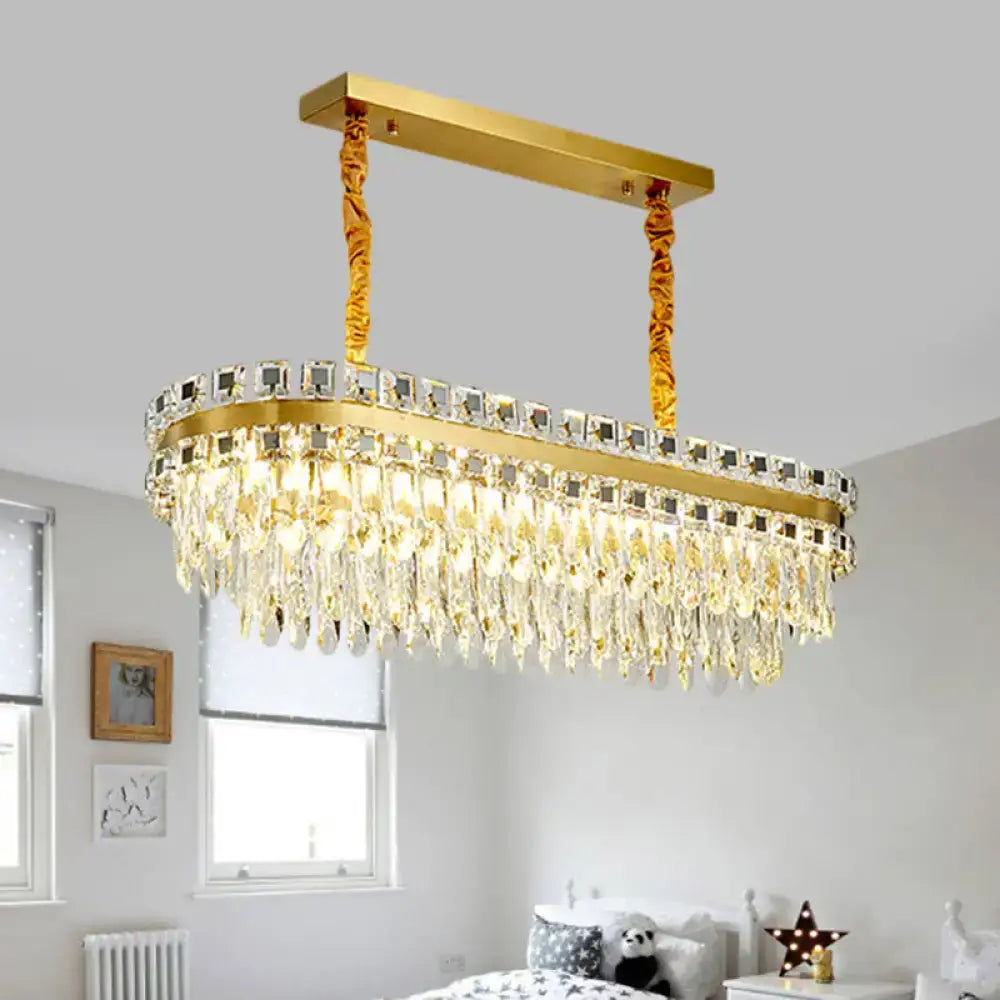 DecorBites™ LED Crystal Drop Oval Island Light - Modern Clear Dining Room Fixture