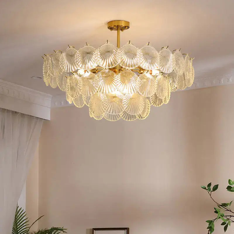 Modern gold frost glass shell chandelier dining room led light