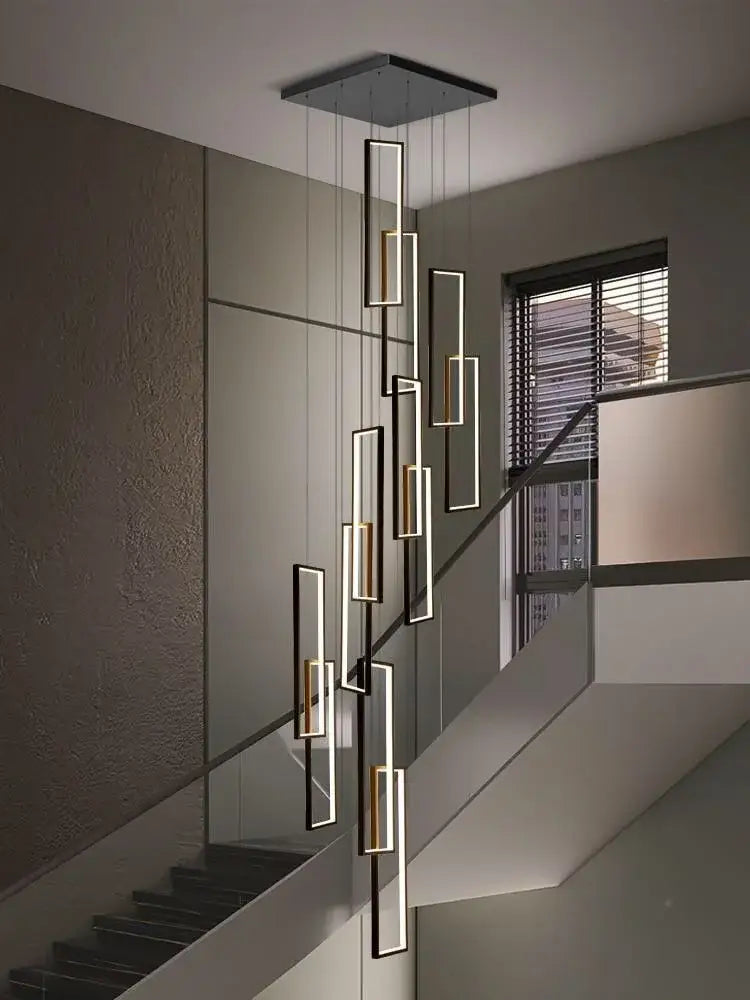 Modern black & gold decorbites led geometry stair chandelier