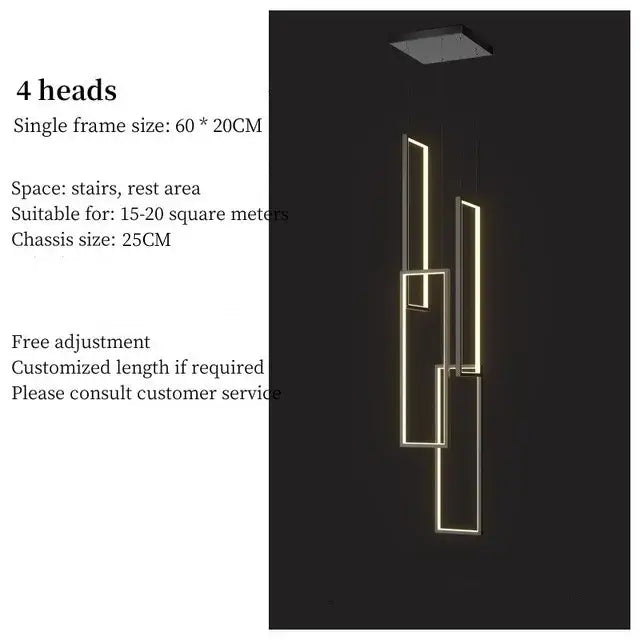 Modern black & gold decorbites led geometry stair chandelier