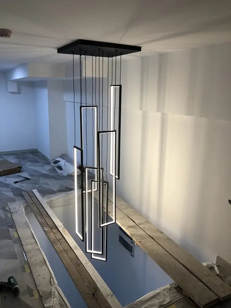 Modern black & gold decorbites led geometry stair chandelier