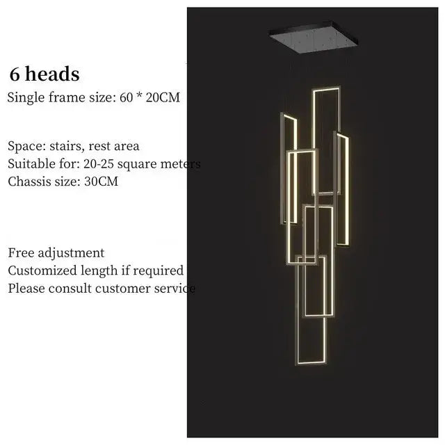 Modern black & gold decorbites led geometry stair chandelier