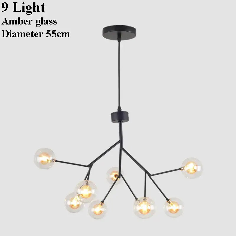 Modern black glass ball branch chandelier living room light
