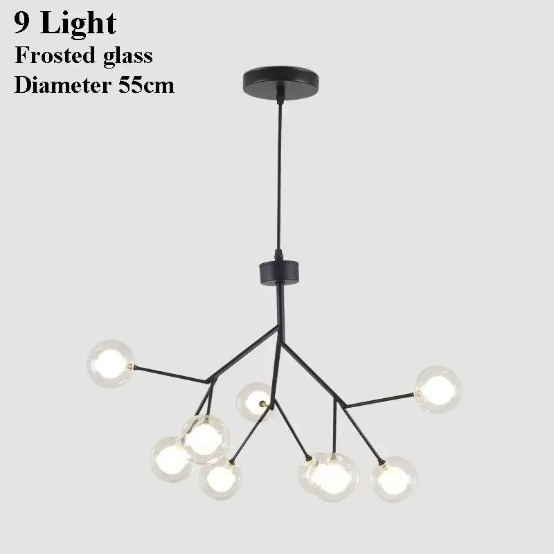 Modern black glass ball branch chandelier living room light