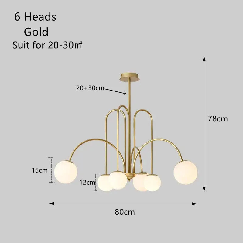 Modern gold led glass ball ceiling chandelier for dining room