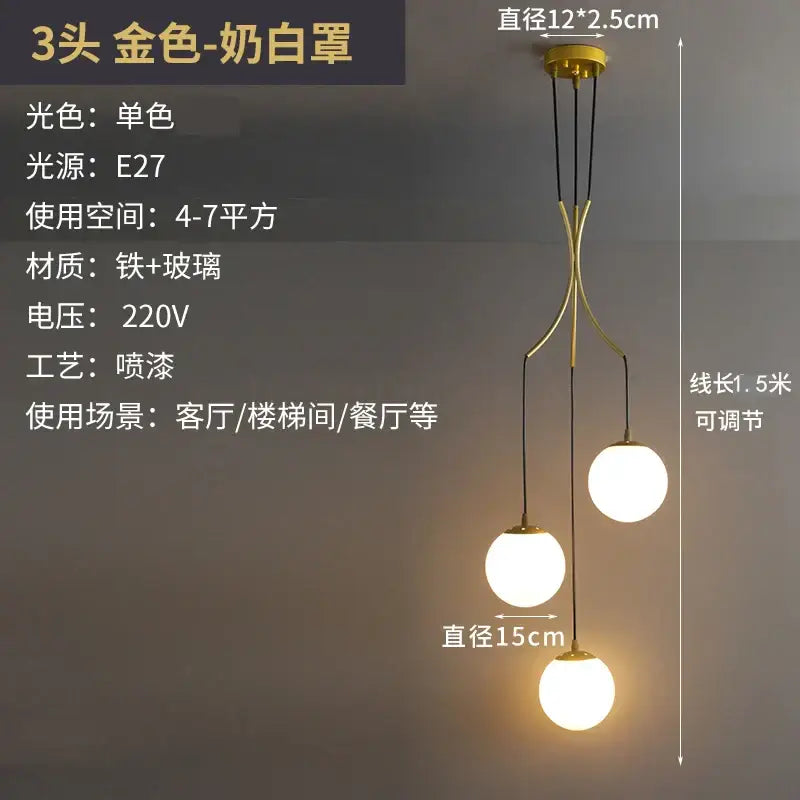 Modern brass led glass ball chandelier dining room pendant light