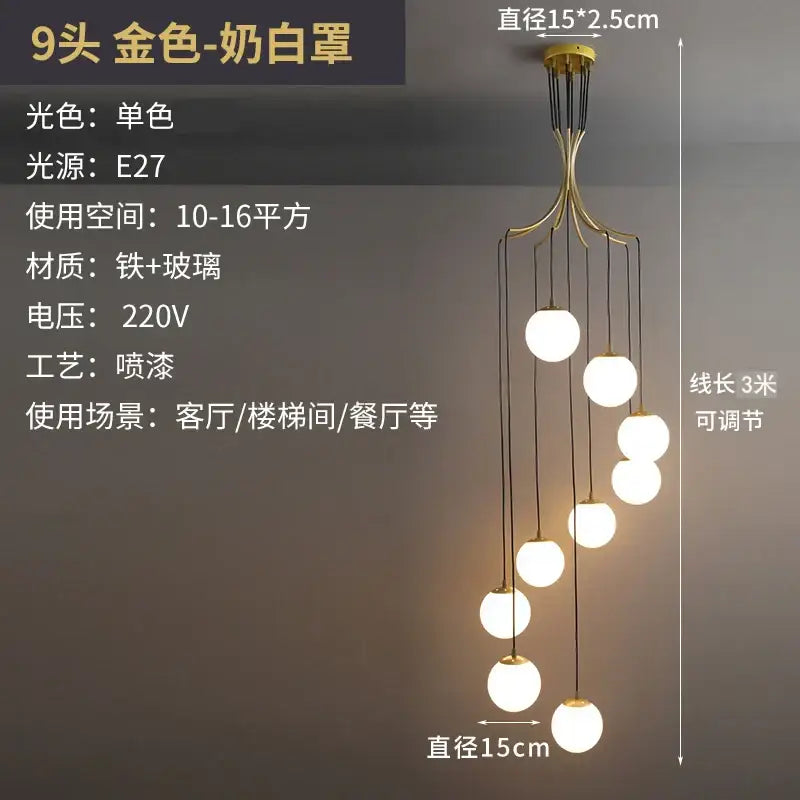Modern brass led glass ball chandelier dining room pendant light