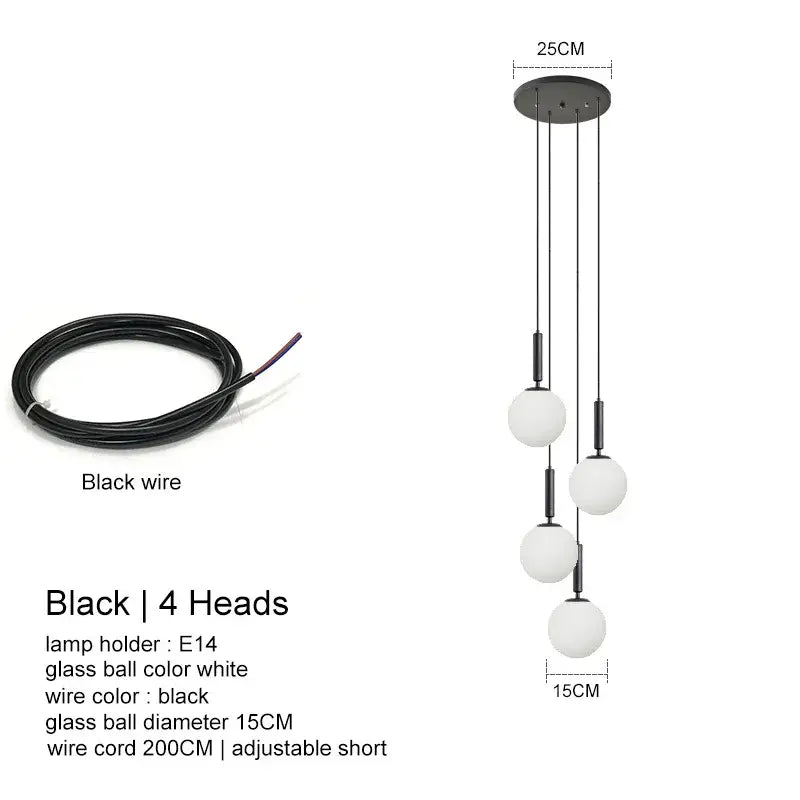 Modern gold glass ball chandelier dining room pendant light