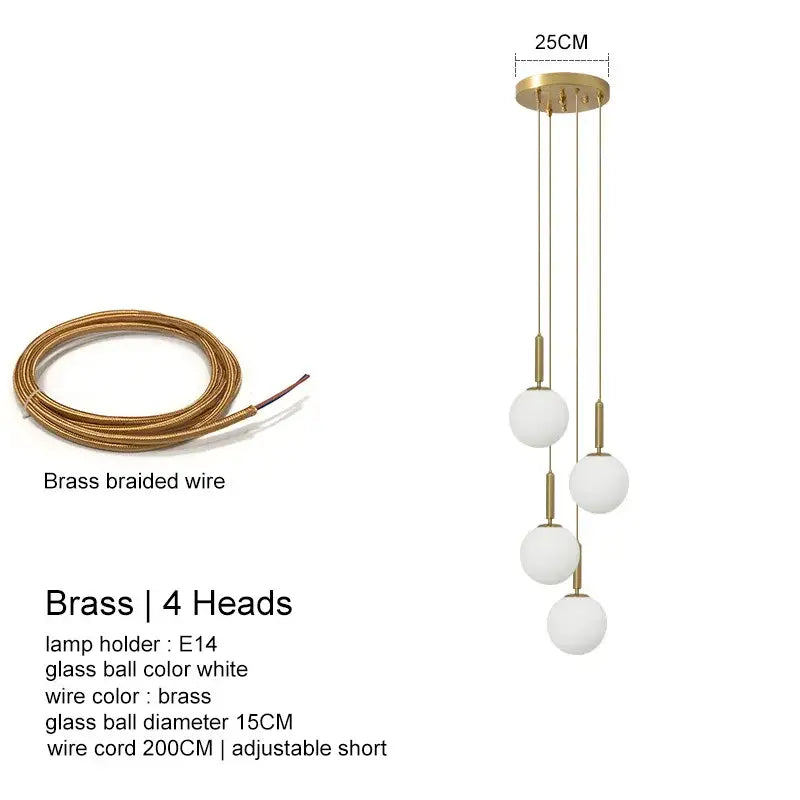 Modern gold glass ball chandelier dining room pendant light