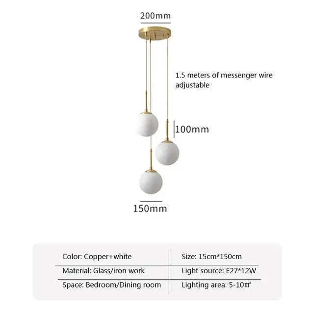 Modern gold led glass ball chandelier dining room pendant light