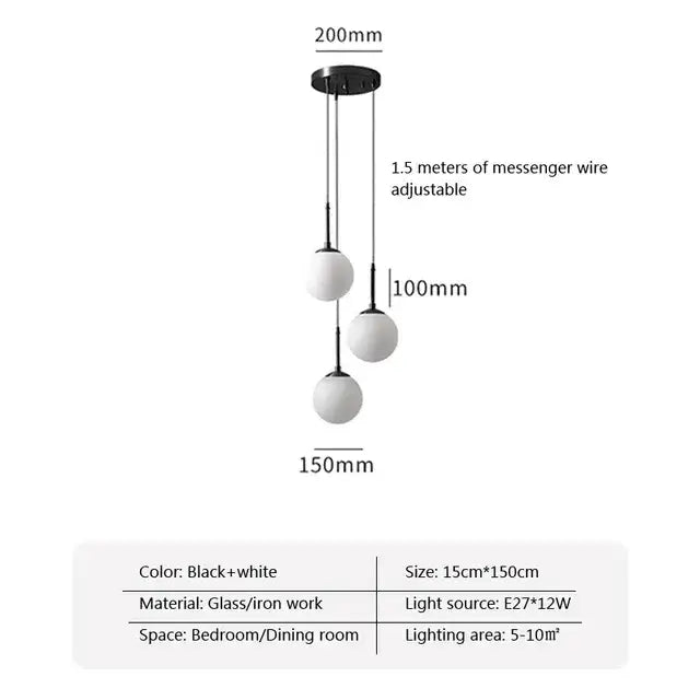 Modern gold led glass ball chandelier dining room pendant light