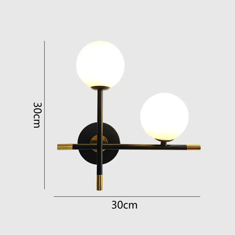 Modern black & brass led glass ball wall lamp bedroom sconce