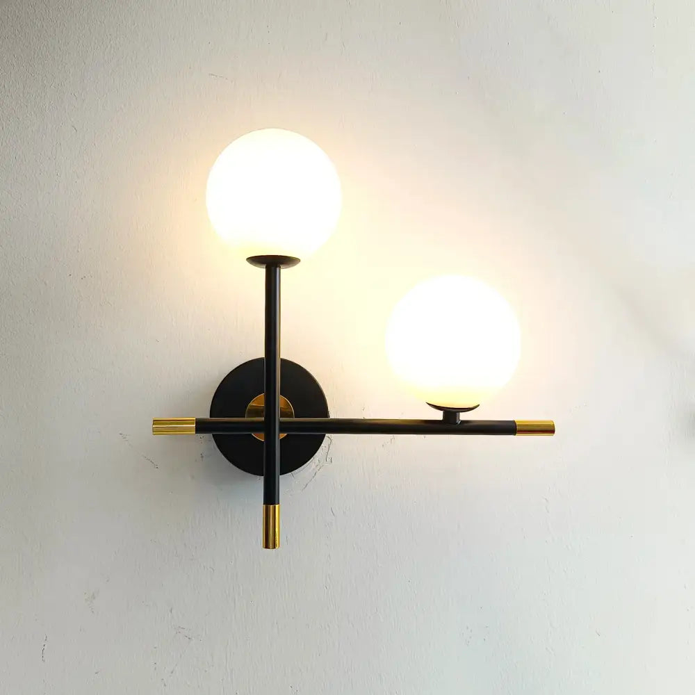 Modern black & brass led glass ball wall lamp bedroom sconce