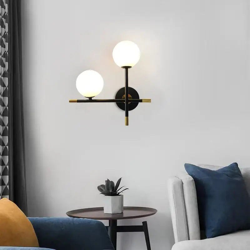 Modern black & brass led glass ball wall lamp bedroom sconce