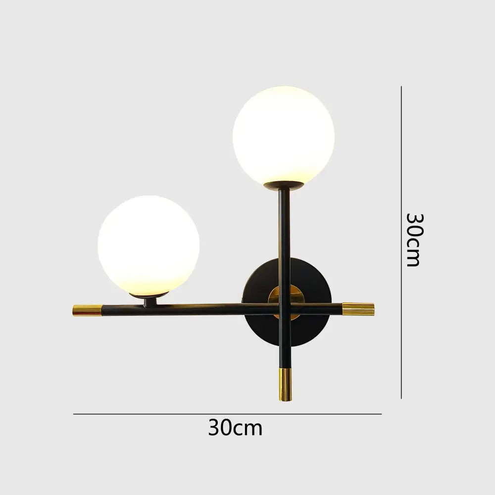 Modern black & brass led glass ball wall lamp bedroom sconce