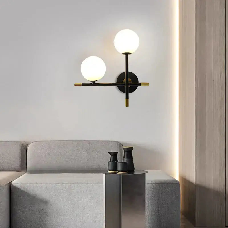 Modern black & brass led glass ball wall lamp bedroom sconce