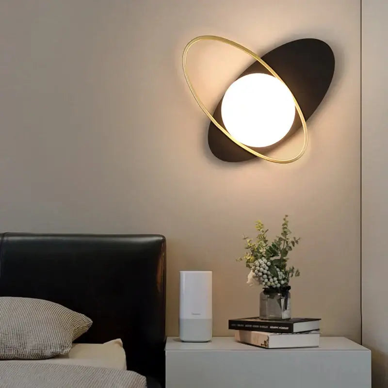 Modern gold & matte black led glass ball wall sconce bedroom light