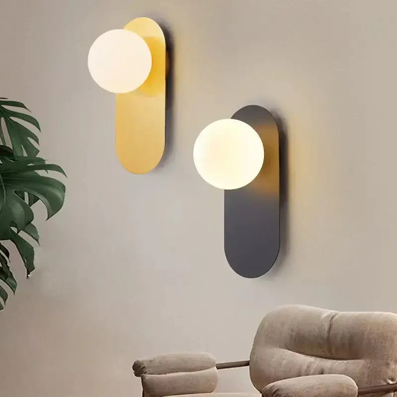 Modern gold & matte black led glass ball wall sconce bedroom light