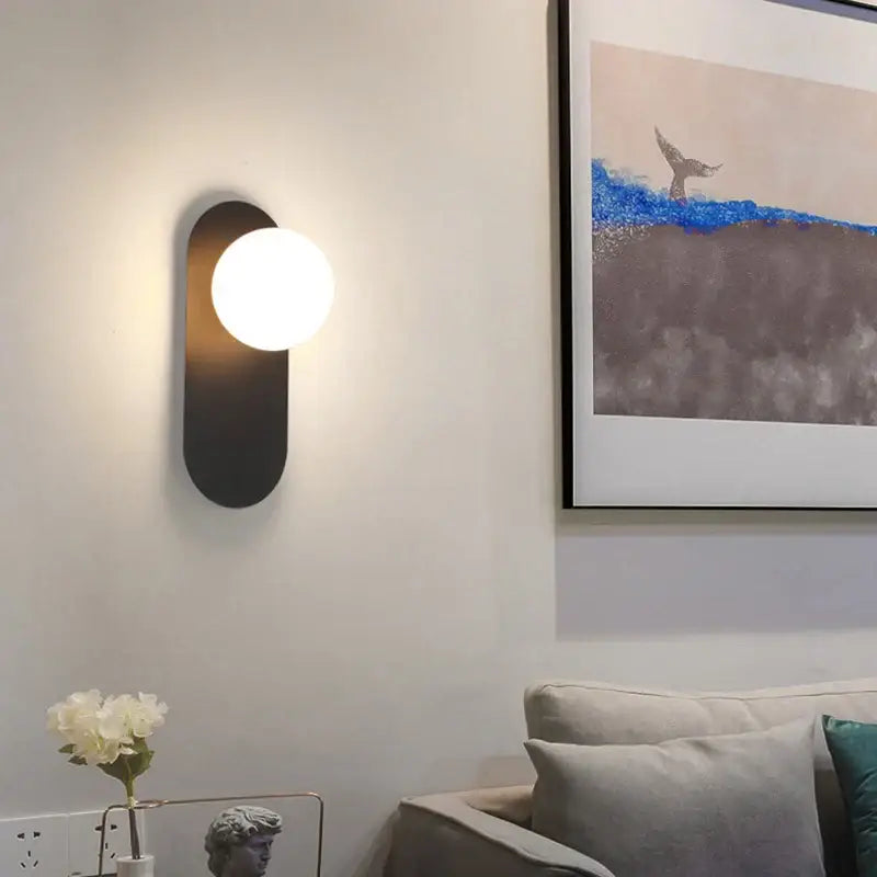 Modern gold & matte black led glass ball wall sconce bedroom light
