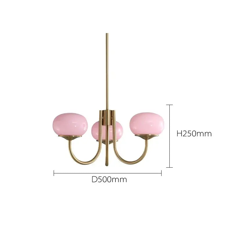 Modern brass and pink led glass balls chandelier bedroom light