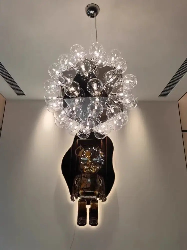 Modern led glass bubble chandelier dining room gold & chrome light