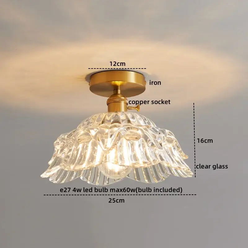 Modern gold ribbed glass ceiling lamp living room fixture