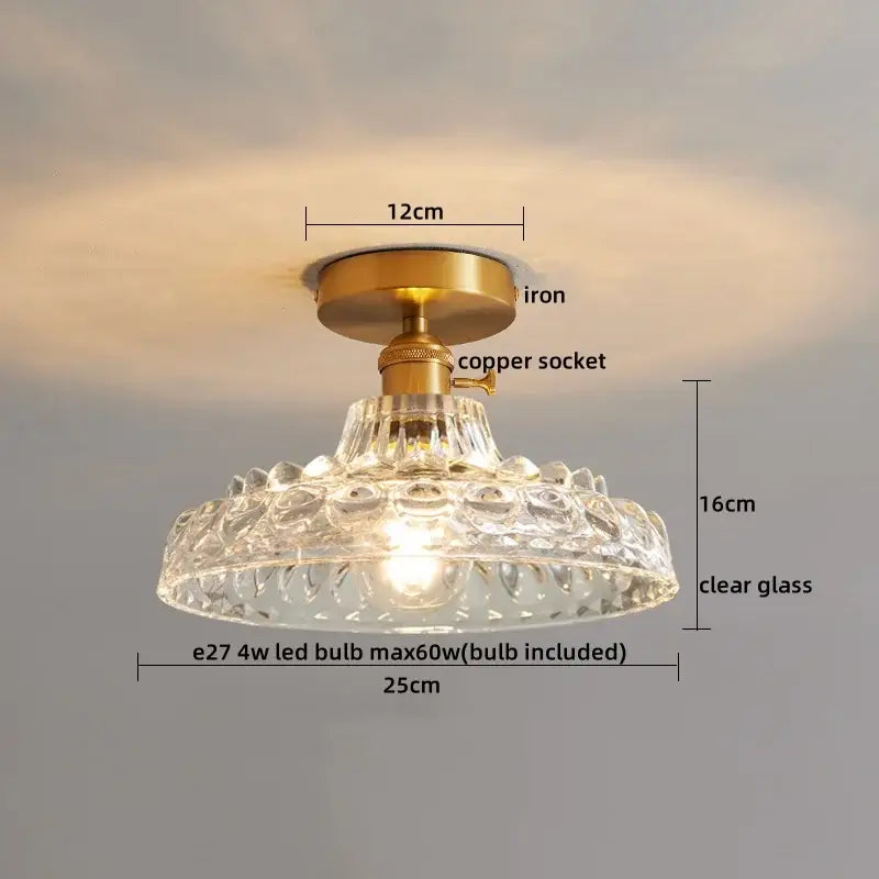 Modern gold ribbed glass ceiling lamp living room fixture