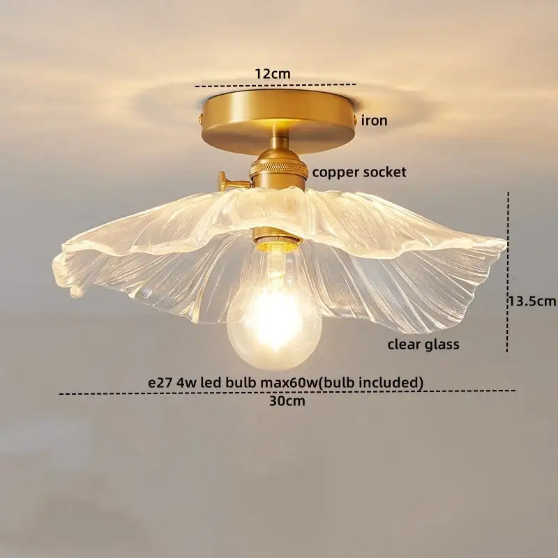 Modern gold ribbed glass ceiling lamp living room fixture