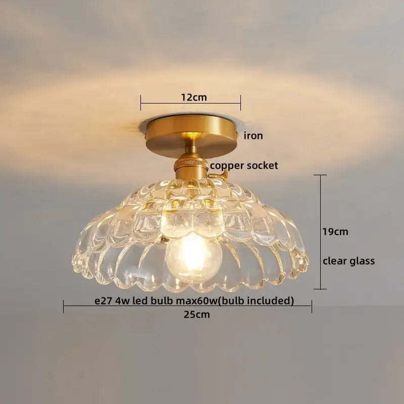 Modern gold ribbed glass ceiling lamp living room fixture