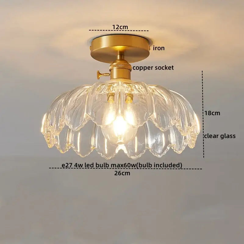 Modern gold ribbed glass ceiling lamp living room fixture