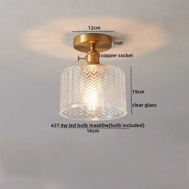 Modern gold ribbed glass ceiling lamp living room fixture