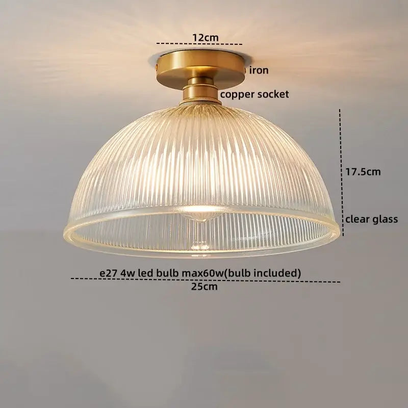 Modern gold ribbed glass ceiling lamp living room fixture