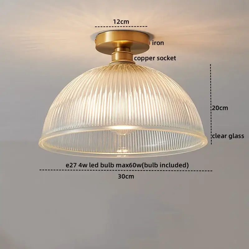 Modern gold ribbed glass ceiling lamp living room fixture