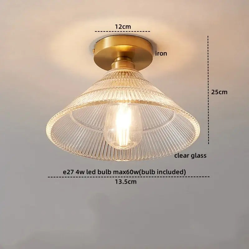 Modern gold ribbed glass ceiling lamp living room fixture