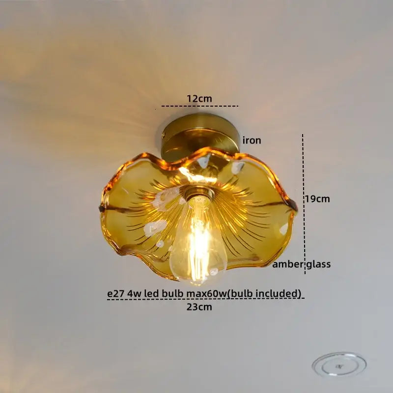Vintage brass and textured glass ceiling lamp bedroom light