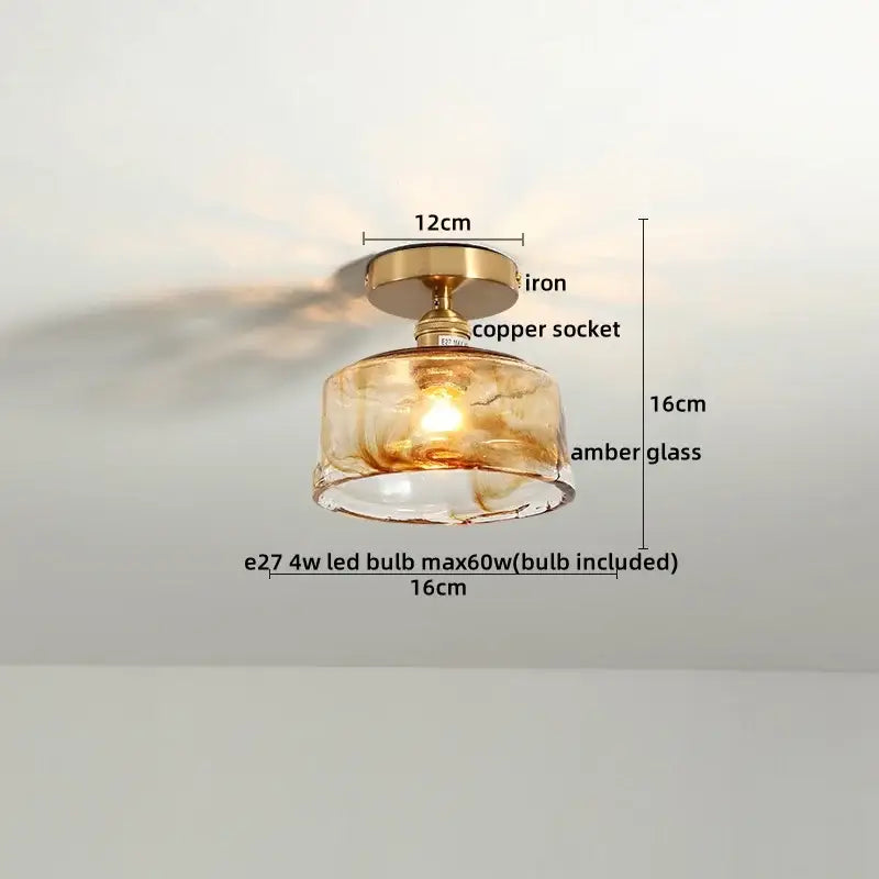 Vintage brass and textured glass ceiling lamp bedroom light