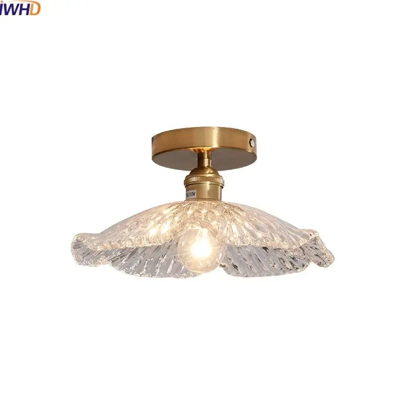 Vintage brass and textured glass ceiling lamp bedroom light