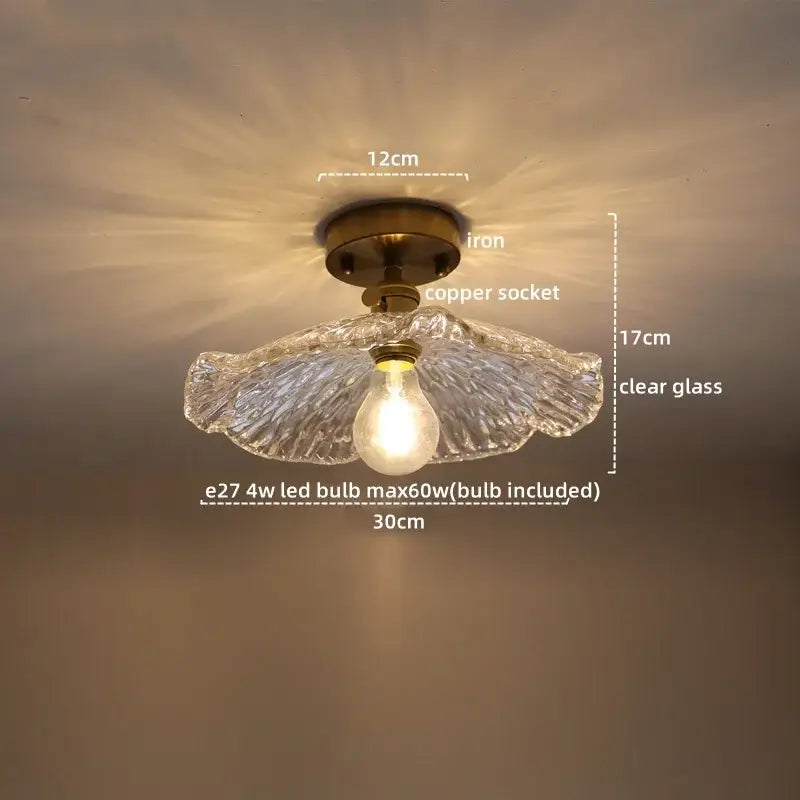 Vintage brass and textured glass ceiling lamp bedroom light