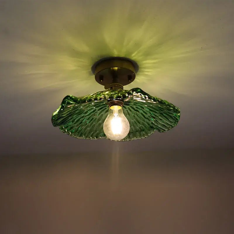 Vintage brass and textured glass ceiling lamp bedroom light