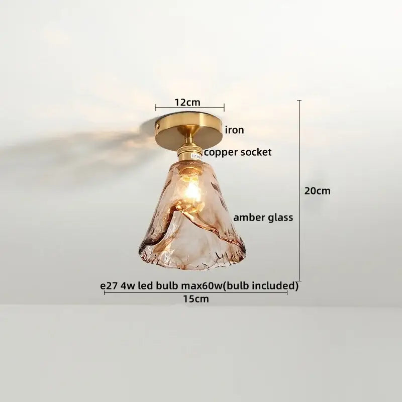 Vintage brass and textured glass ceiling lamp bedroom light