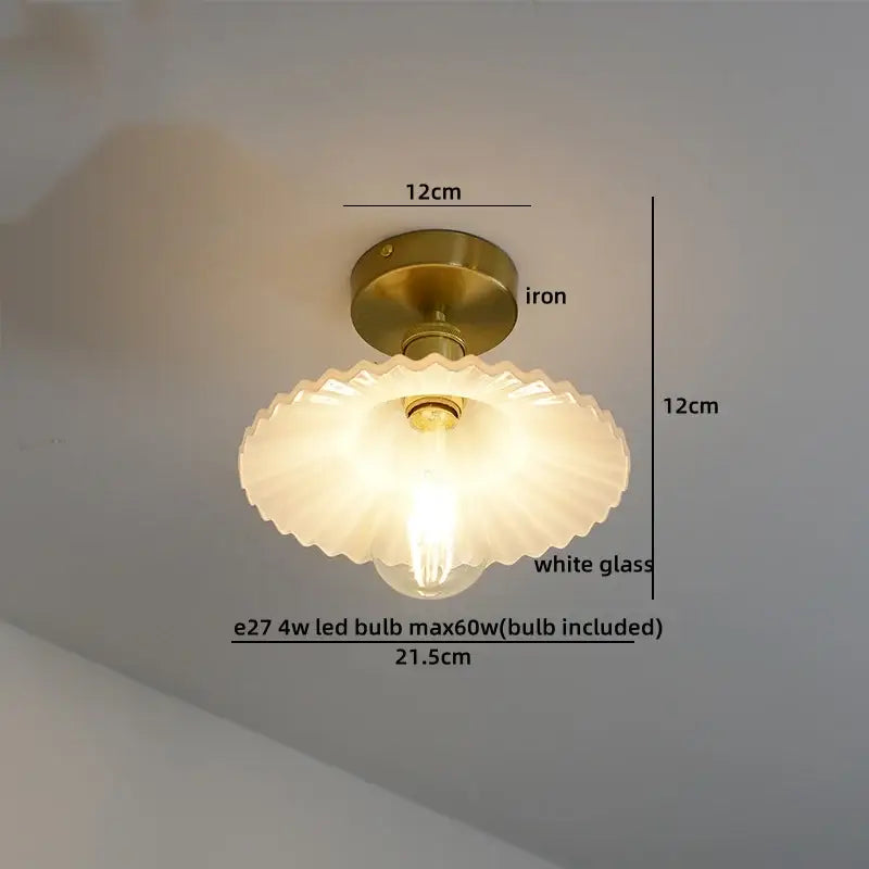 Vintage brass and textured glass ceiling lamp bedroom light