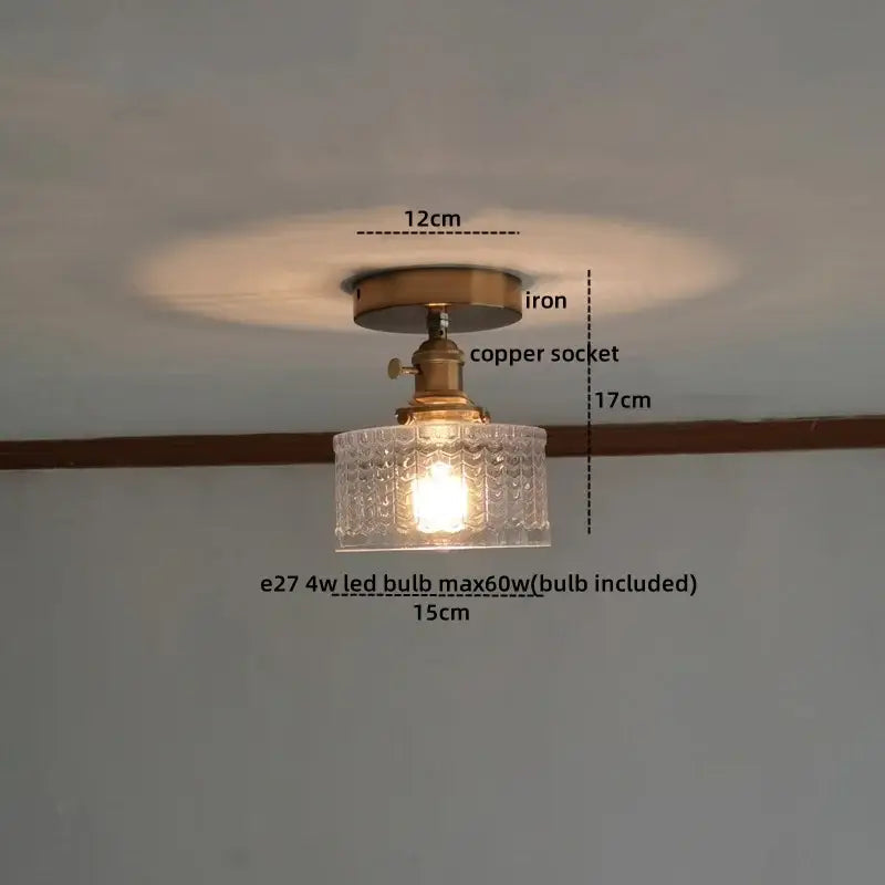 Vintage brass and textured glass ceiling lamp bedroom light