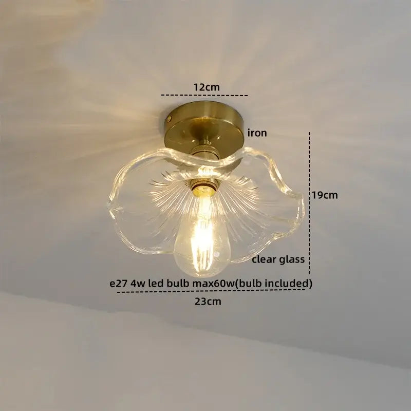 Vintage brass and textured glass ceiling lamp bedroom light
