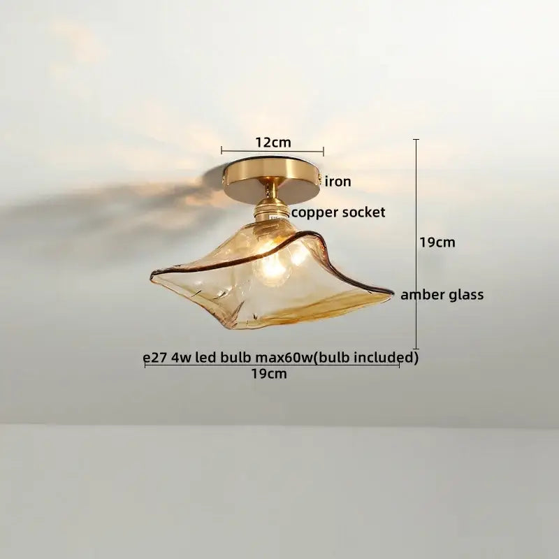 Vintage brass and textured glass ceiling lamp bedroom light